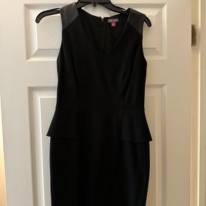 New! Vince camuto black peplum sheath dress with leather straps. Size 2